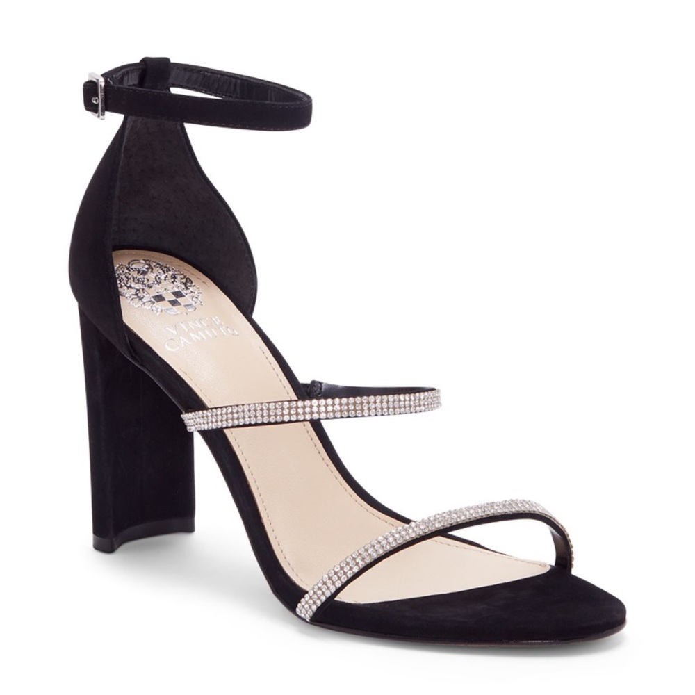 Vince Camuto Fairah Strappy High Heel Sandals Black Nubuck 9